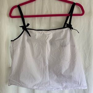 J crew linen top with contrasting details and bows